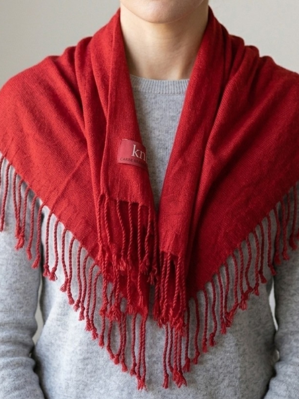 Karen Neuburger Red Fringe Wrap Scarf